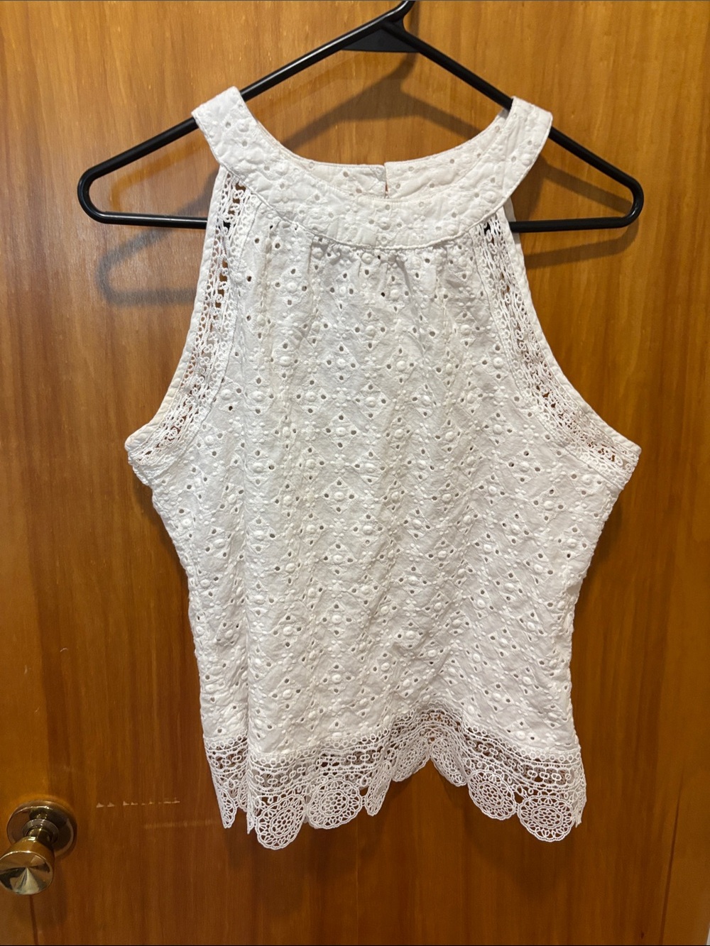 Adiva White Eyelet Halter Camisole with Crochet Trim